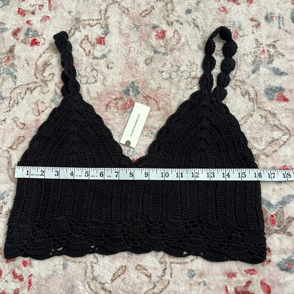 Anthropologie Mahila Women's V-Neck Crochet Crop Top Black XL Shirt - Picture 5 of 7